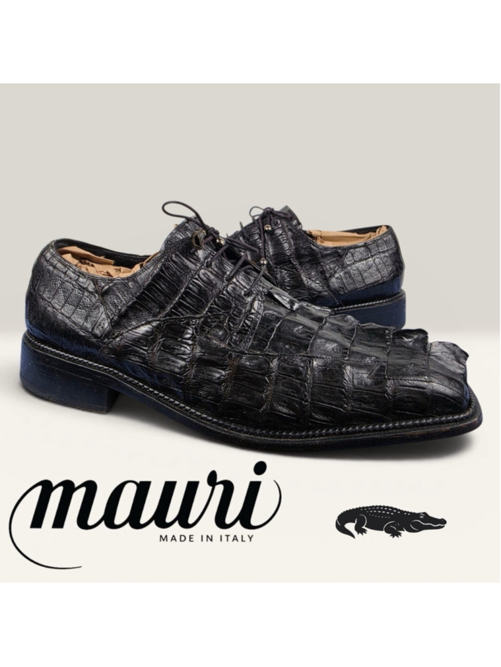 Mauri Genuine Hornback Crocodile Alligator Leather Shoes Black Italy Size 13